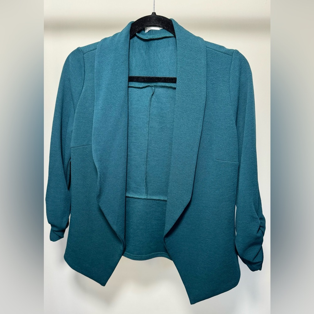 MEDIUM - 3/4 Sleeve Blazer Open Front Cardigan Jacket (Emerald Green)